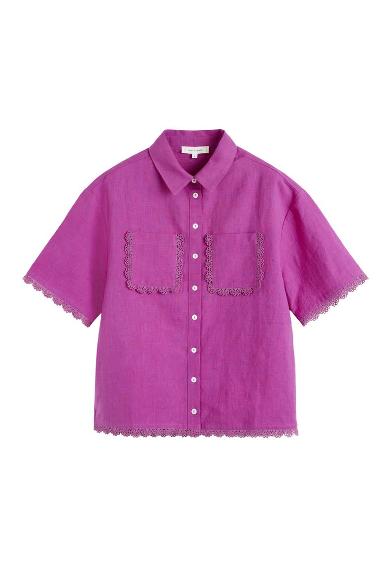 Sienna Linen-Blend Scallop Edge Shirt, Alternate, color, Magenta