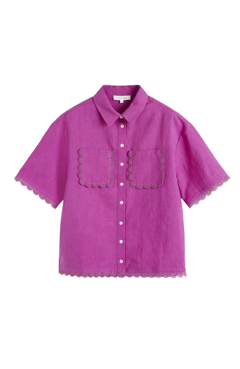 Chinti & Parker Sienna Linen-Blend Scallop Edge Shirt, Alternate, color, Magenta