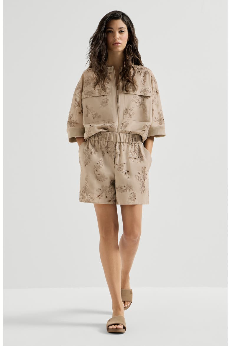 Cotton organza shorts with dazzling broderie anglaise, Alternate, color, Cappuccino