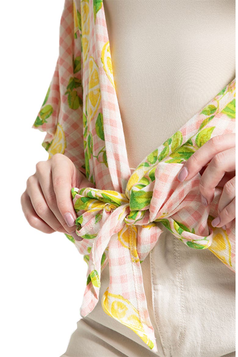 Gingham Citrus Tie Front Duster, Alternate, color, PINK