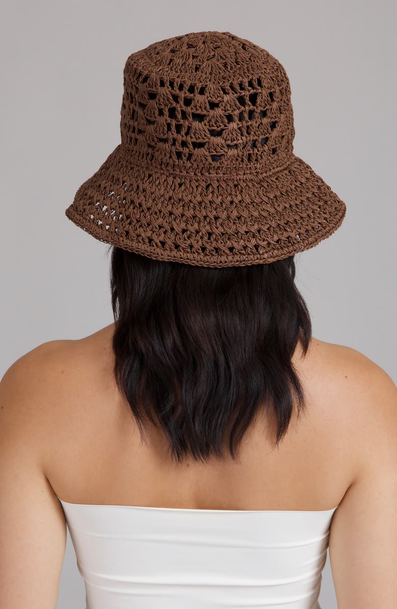 Eugenia Kim Jonah Crochet Straw Bucket Hat, Alternate, color, Chocolate