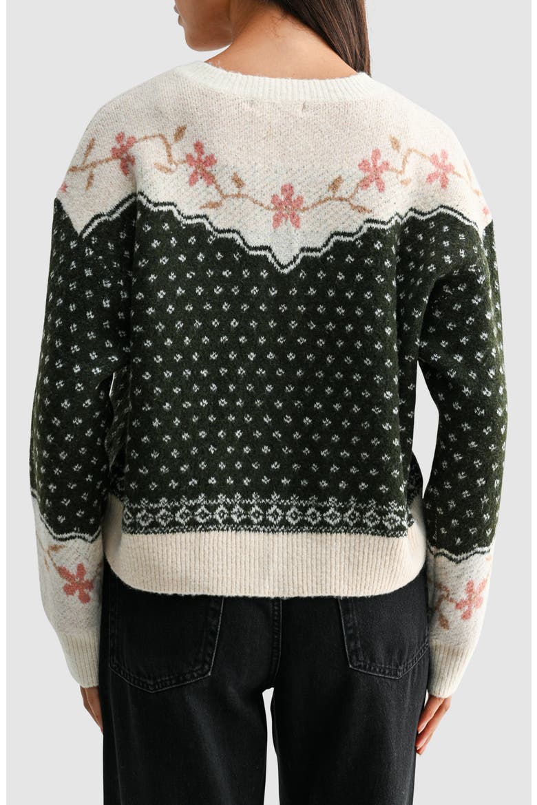 Fair Isle Floral Cardigan, Alternate, color, CREAM HUNTER GREEN