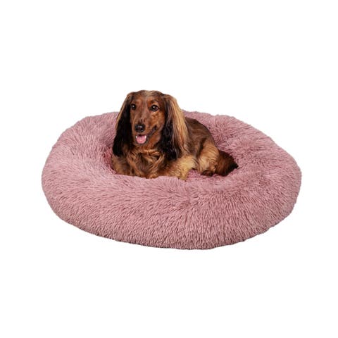 Maisie Bohemian Glam Faux Fur Round Fluffy Calming Donut Pet Bed with Washable Cover
