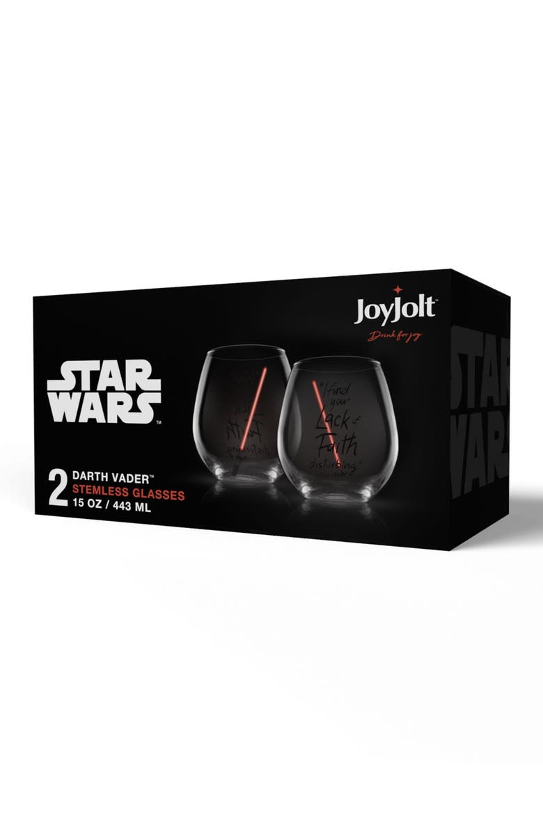 JoyJolt Lightsaber Stemless Drinking Glassware - Set of 2, Alternate, color, Clear/ Red