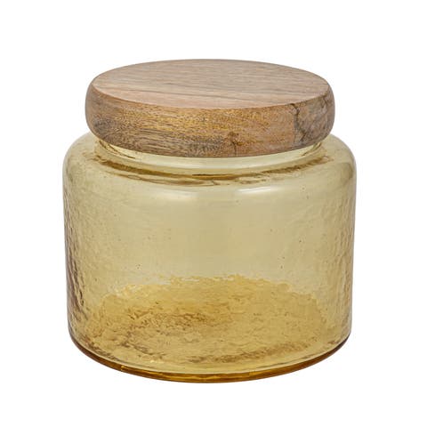 Hammered Glass Jar with Mango Wood Lid