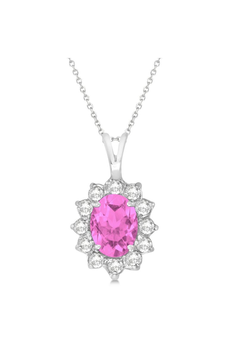 Lab Pink Sapphire & Lab Diamond Accented Pendant Necklace 14k, Main, color, 1.70ct/White Gold