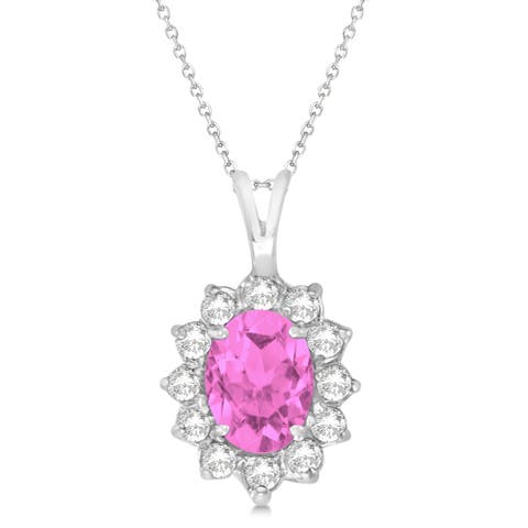 Lab Pink Sapphire & Lab Diamond Accented Pendant Necklace 14k