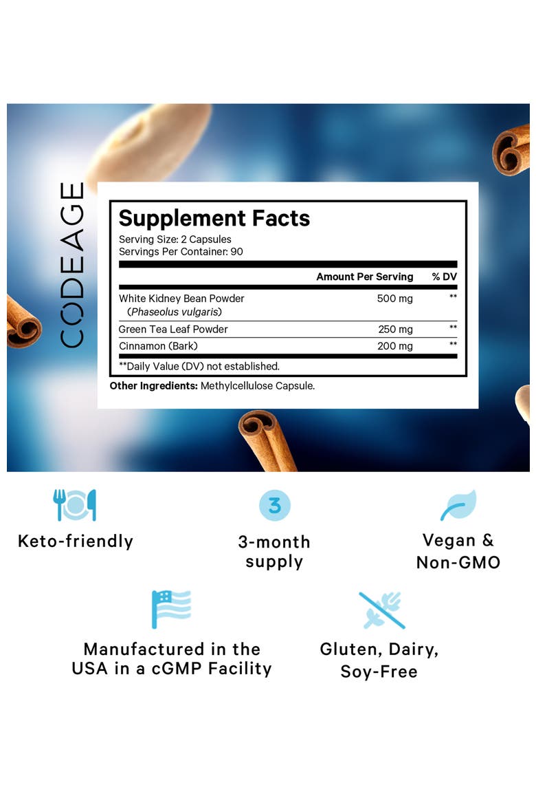 Keto Carb Focus White Kidney Bean & Green Tea Suplement, Alternate, color, White
