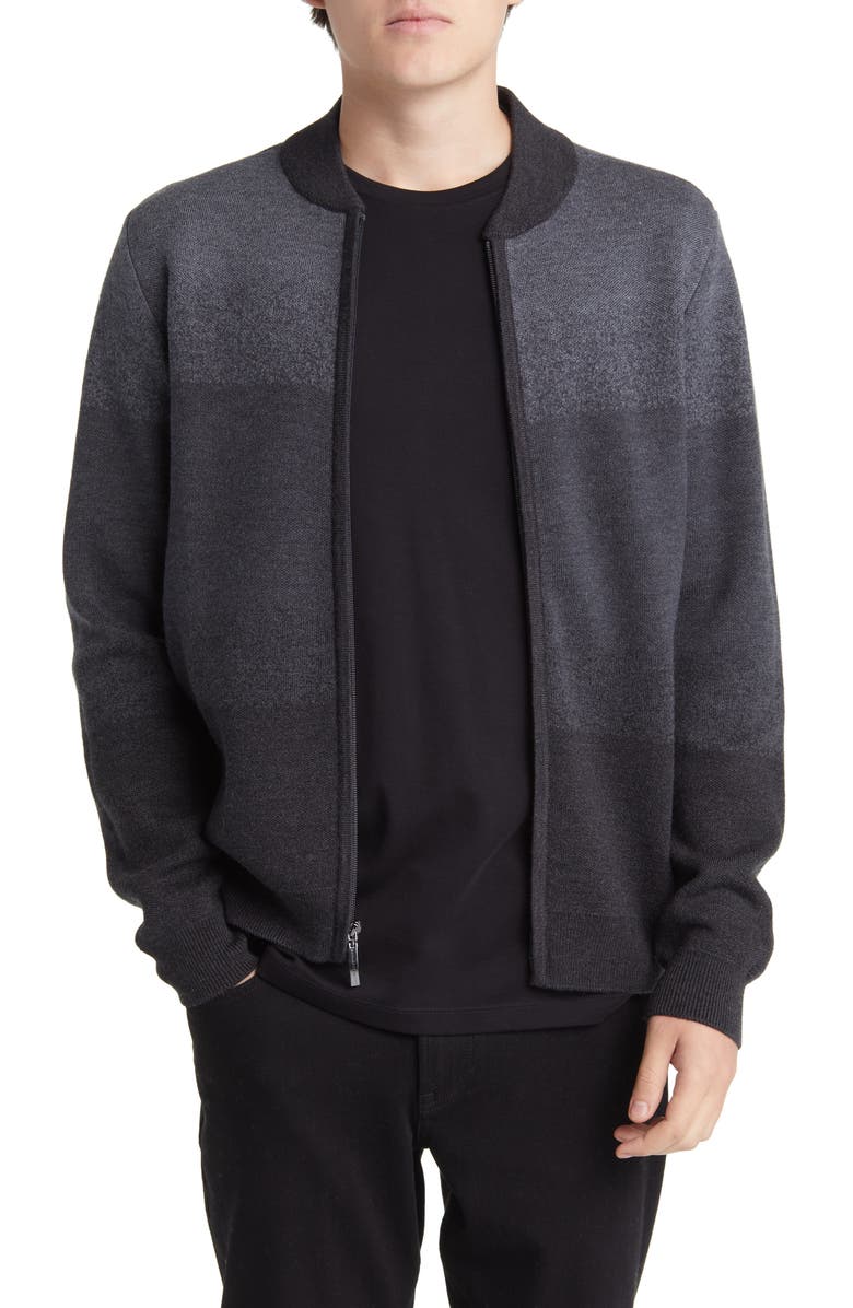 Robert Barakett Crosswoods Ombré Jacquard Merino Wool Zip-Up Sweater Jacket, Main, color,