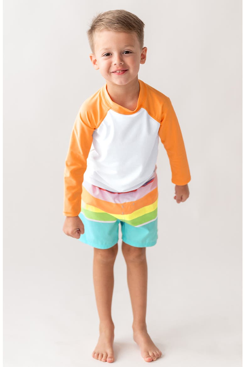 Kids' Island Rainbow Swim Trunks, Alternate, color, BLUE