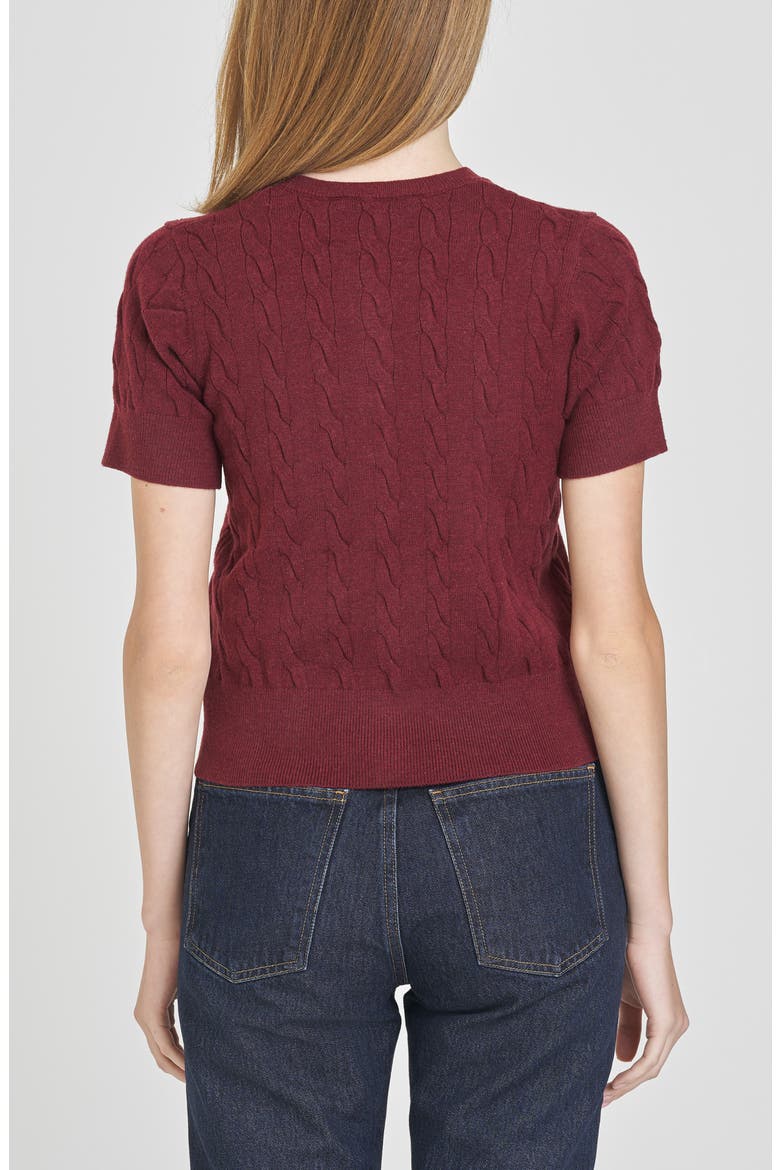 Mallie Short Sleeve Cable Cardigan, Alternate, color, MERLOT