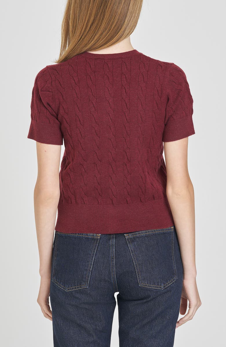 WAYF Mallie Short Sleeve Cable Cardigan, Alternate, color, Merlot