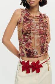 Desigual Cinched Tie Sleeveless Crop T-Shirt