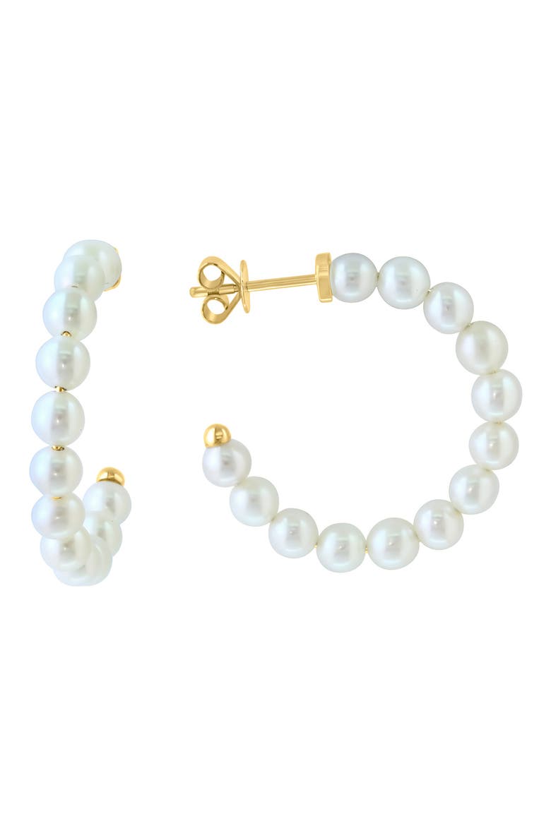 14K Yellow Gold Freshwater Pearl Hoop Earrings, Main, color, WHITE