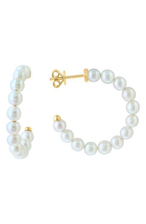 14K Yellow Gold Freshwater Pearl Hoop Earrings