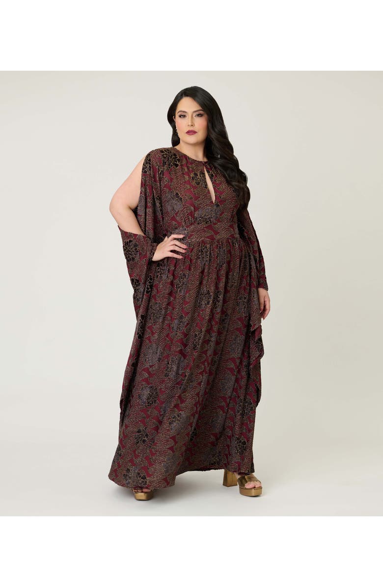 Unique Vintage Plus Size 1960s Flutter Sleeve Caftan, Main, color, Burgundy Floral