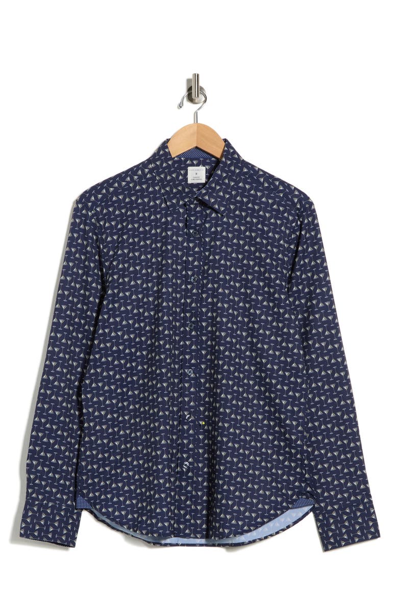 CONSTRUCT Slim Fit Martini Print 4-Way Stretch Performance Button-Down Shirt, Alternate, color,
