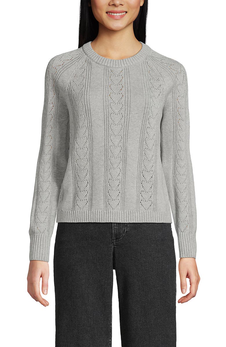 Lands' End Drifter Jacquard Raglan Crew Neck Sweater, Alternate, color, Gray Heather