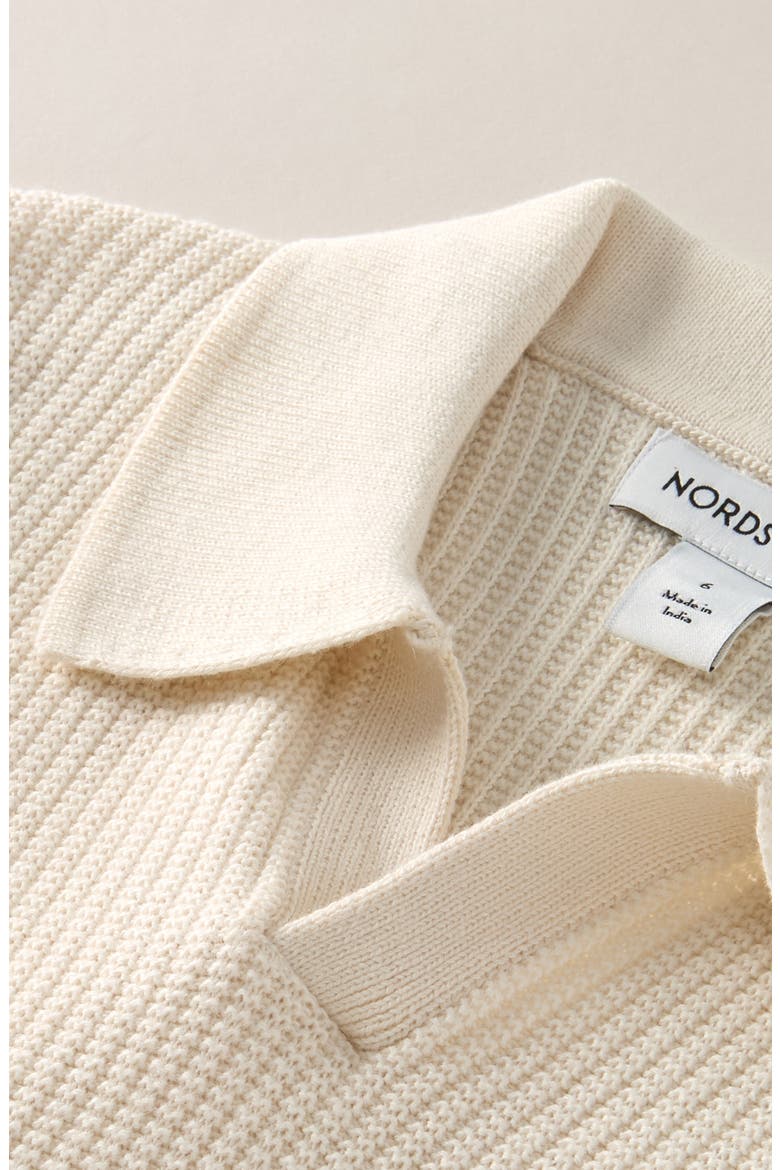 Kids' Waffle Stitch Johnny Collar Polo Sweater, Alternate, color, IVORY EGRET