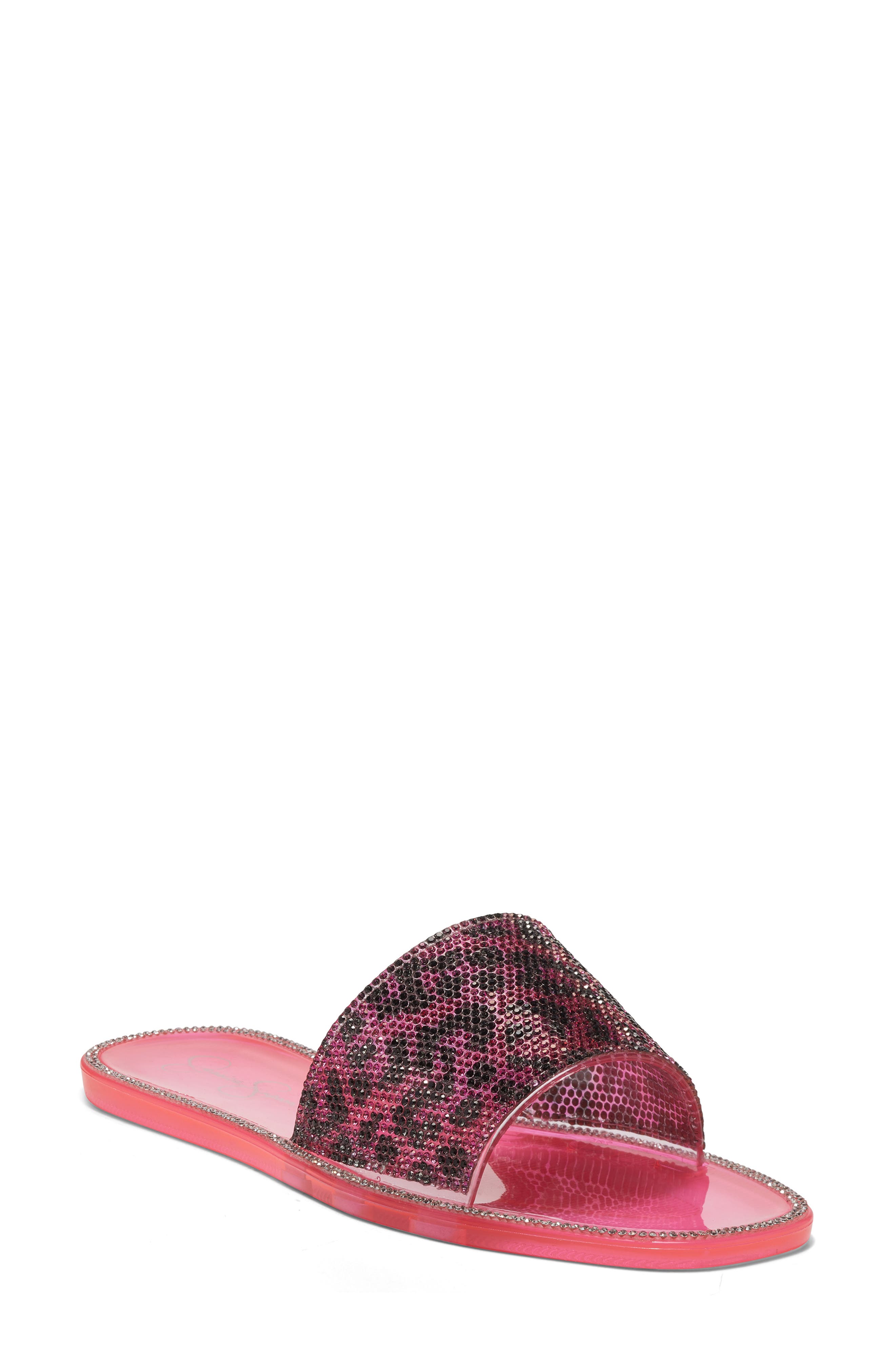 Kassime Crystal Embellished Jelly Slide Sandal, Main, color, BLACK/ PINK SYNTHETIC