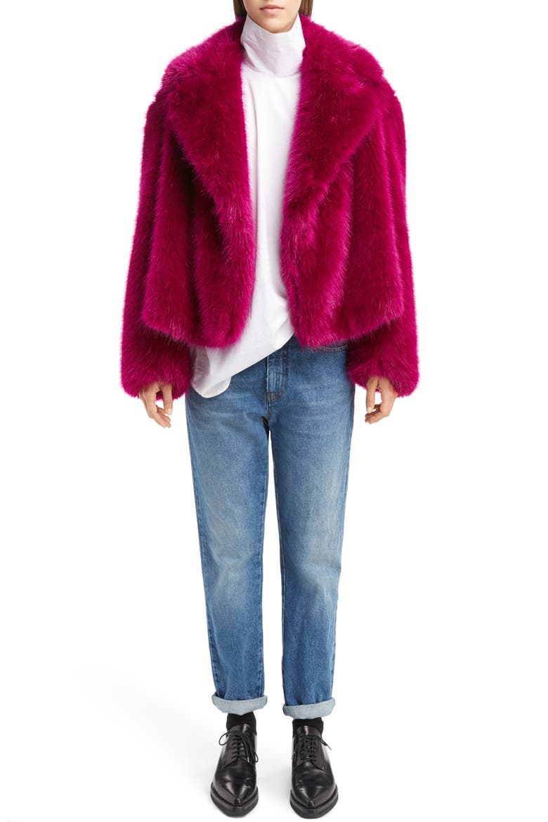 Faux Fur Teddy Bear Jacket, Alternate, color, FUCHSIA