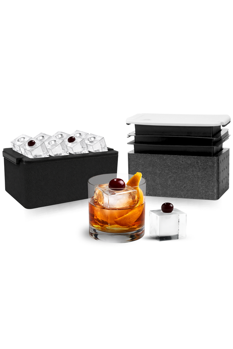 Crystal Clear Ice Cube Mold With Garnish Holder - Eight 2" Square Ice Cubes, Main, color, Clear