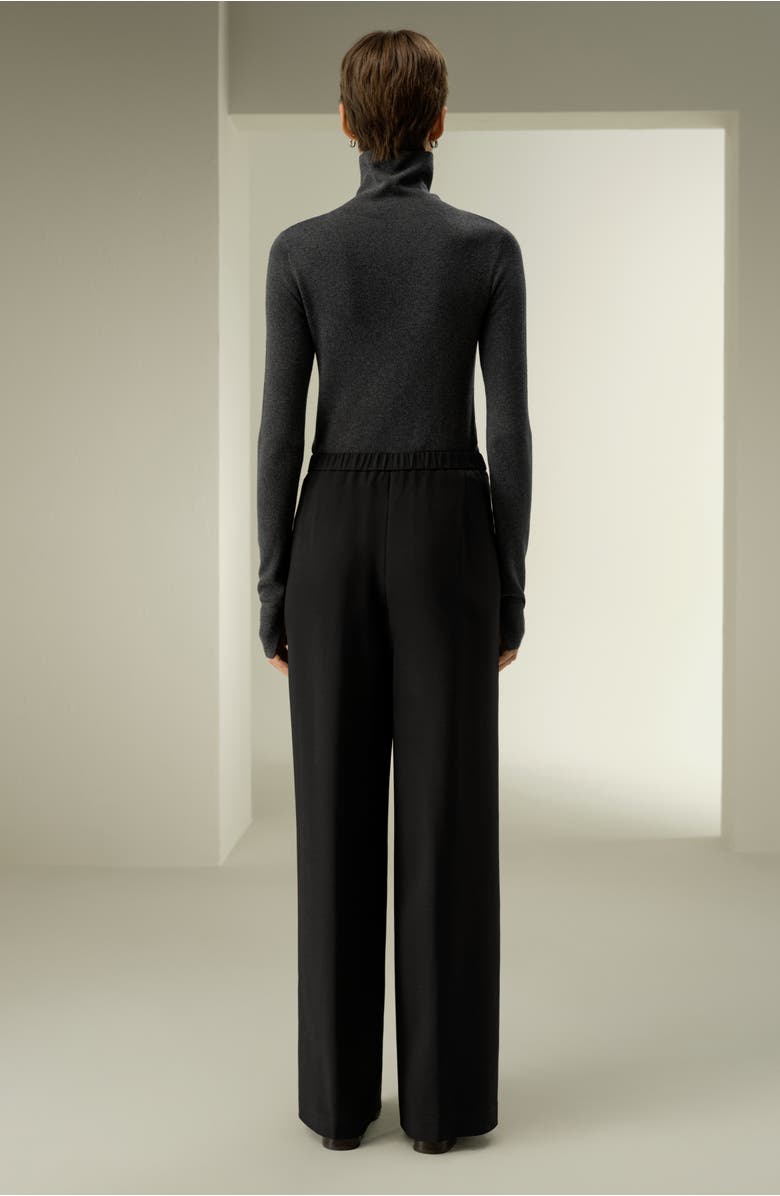 Lilysilk Silk-Wool Pleated Wide-Leg Trousers, Alternate, color, Black