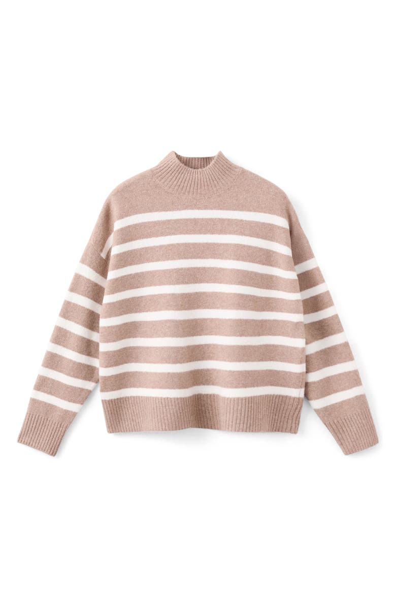 MANGO Oversize Stripe Mock Neck Sweater, Alternate, color, Light/ Pastel Beige