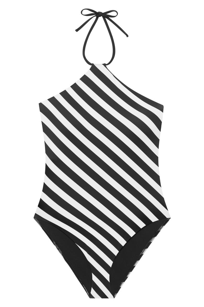 High Neck One-Piece Swimsuit, Alternate, color, BLACK/ WHITE