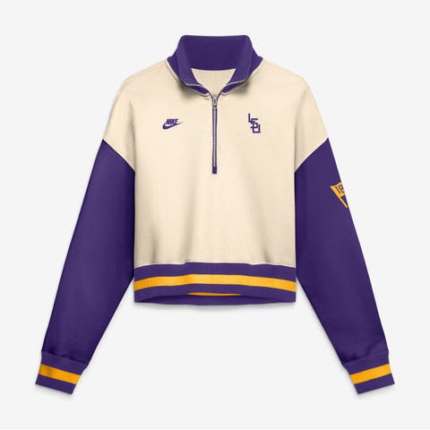 Women's Nike Natural/Purple LSU Tigers Oversized Legacy Color Block Cropped Quarter-Zip Pullover