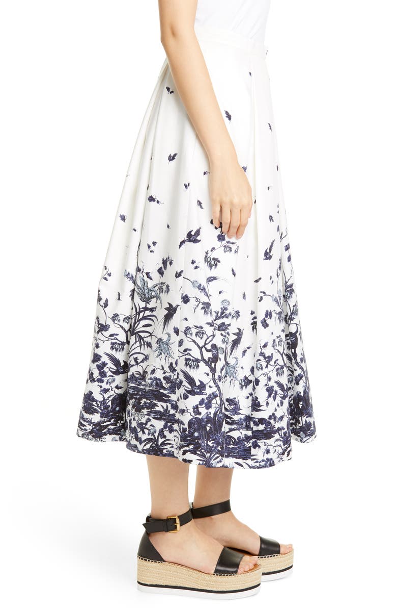 Erdem Toile Print Cotton Poplin Skirt, Alternate, color,