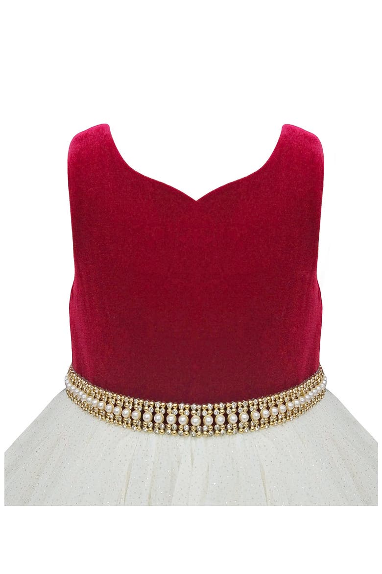 Velvet & Tiered Tulle Dress, Alternate, color, RUBYRDCNDL