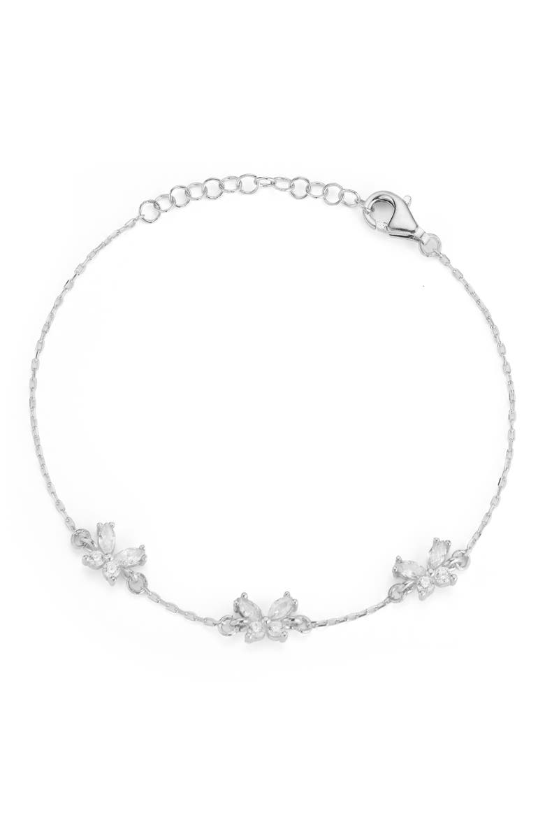 Cubic Zirconia Butterfly Station Necklace, Main, color, SILVER