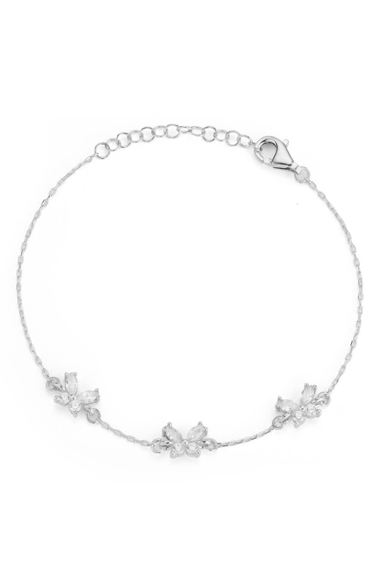 GLAZE JEWELRY Cubic Zirconia Butterfly Station Necklace, Main, color, Silver