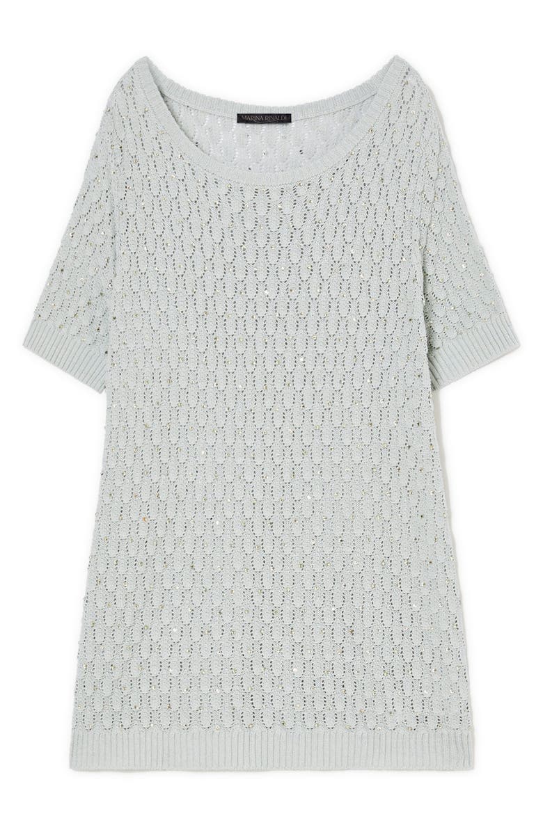 Marina Rinaldi Nerone Crystal Embellished Short Sleeve Sweater, Alternate, color, Sage Green