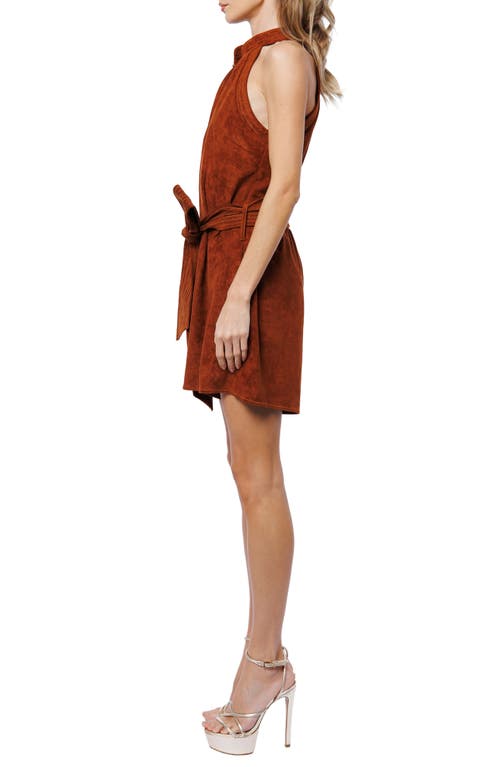 Ciebon Louise Tie Waist Faux Suede Romper In Brown