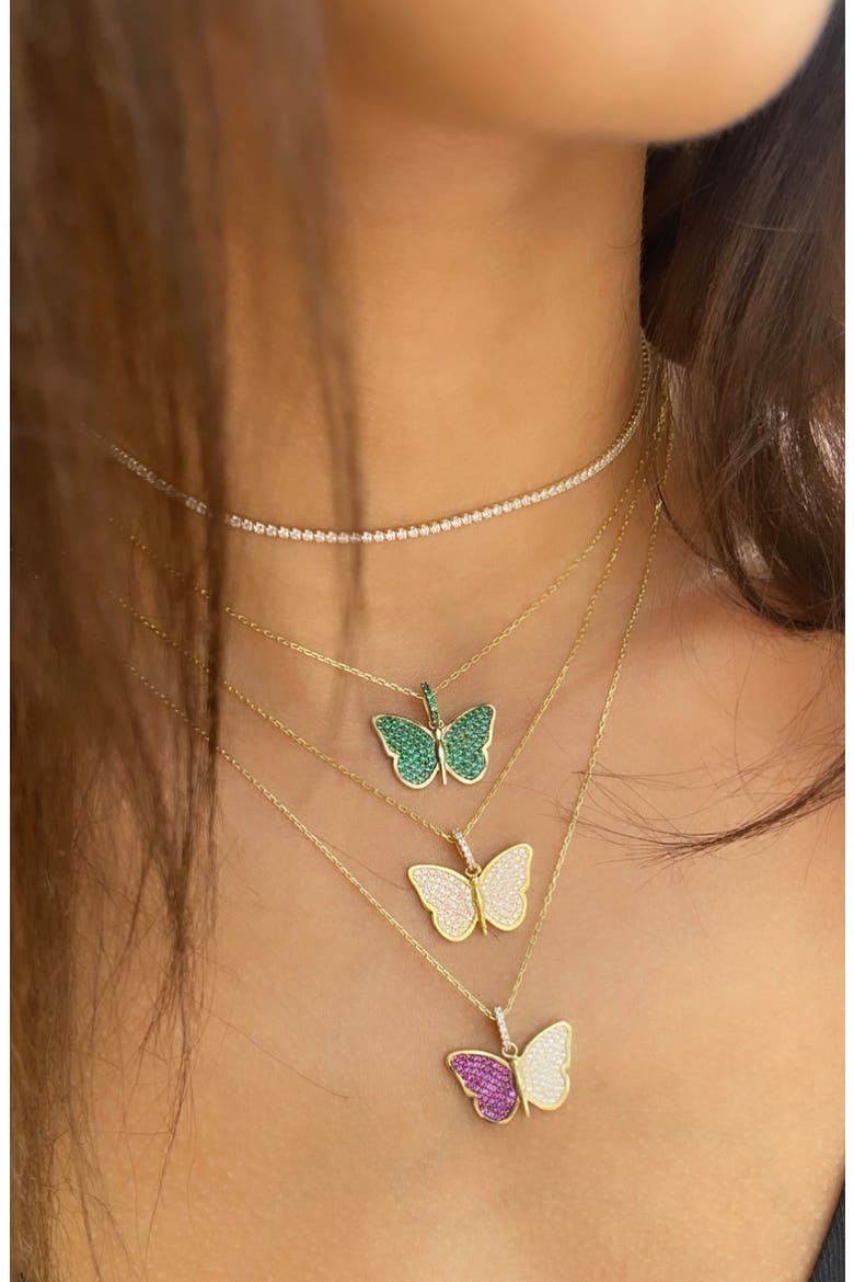 Pavé Butterfly Pendant Necklace, Alternate, color, GOLD/ WHITE