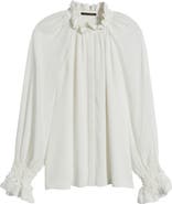 KOBI HALPERIN Effie Shirred Ruffle Neck Chiffon Top
