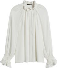 KOBI HALPERIN Effie Shirred Ruffle Neck Chiffon Top