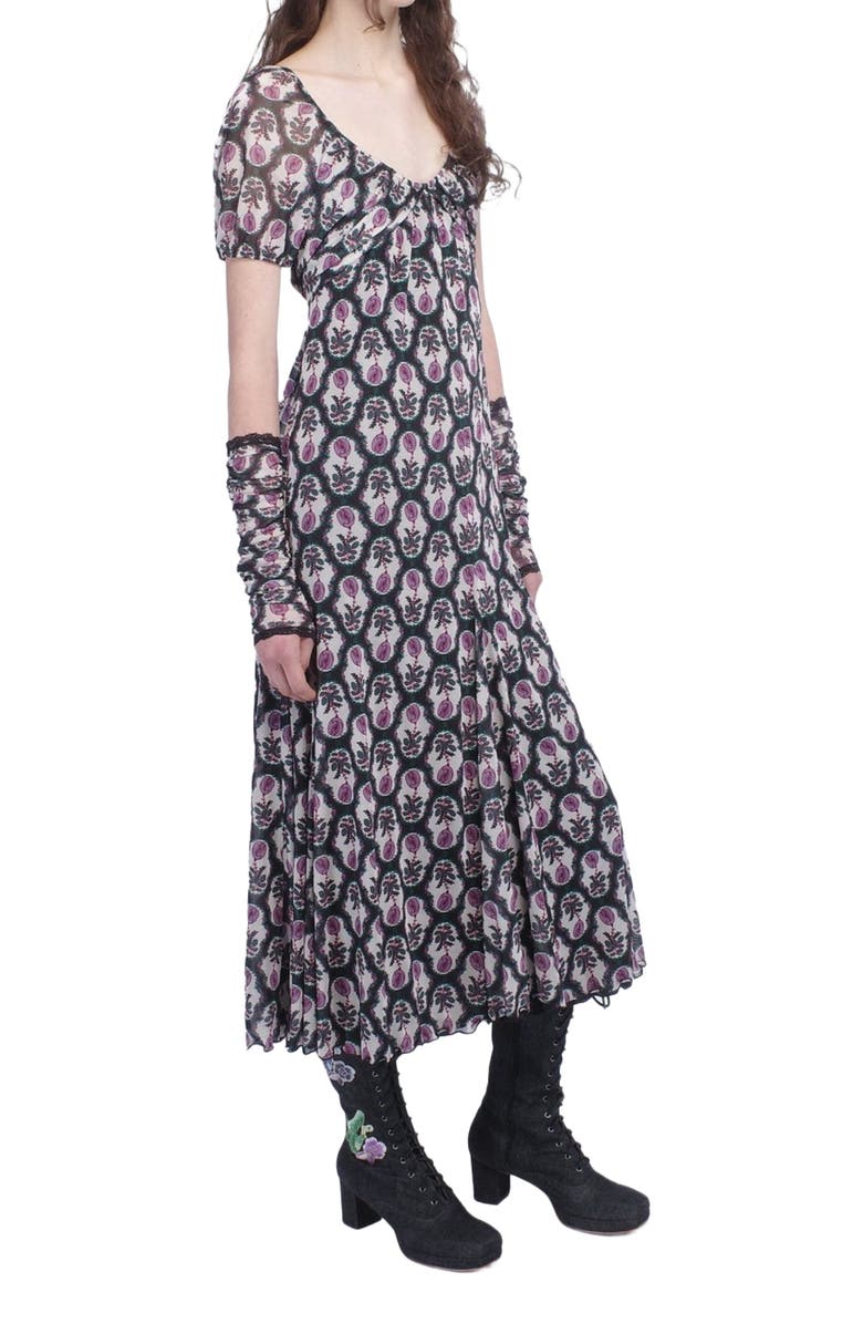Anna Sui Sleeping Beauty Mesh Bow Dress, Alternate, color, Black/Lilac Multi