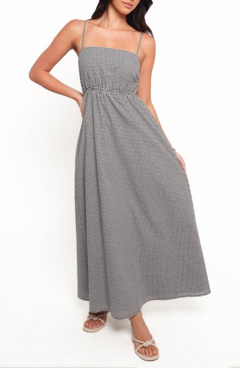Serene Gingham Tie Back Sleeveless Maxi Dress