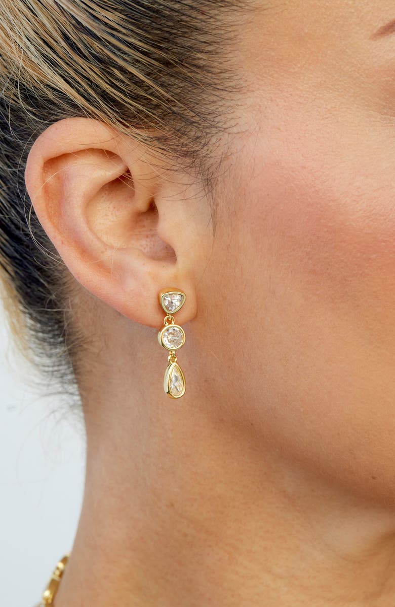 SAVVY CIE JEWELS Bezel Cubic Zirconia Drop Earrings, Alternate, color, Yellow