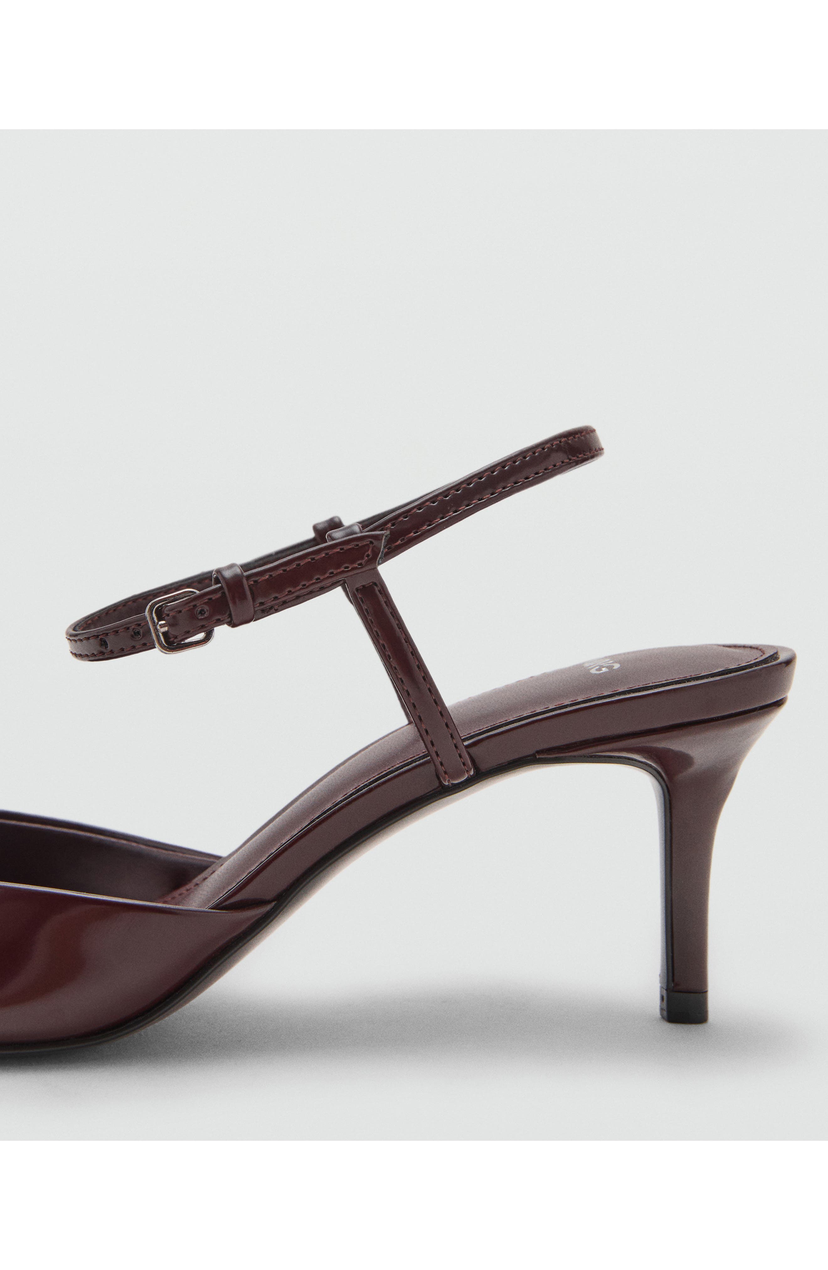 MANGO Tesy Ankle Strap Pointed Toe Pump, Alternate, color, Burgundy