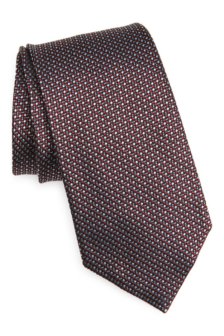 Geometric Silk Jacquard Tie, Main, color, DARK RED
