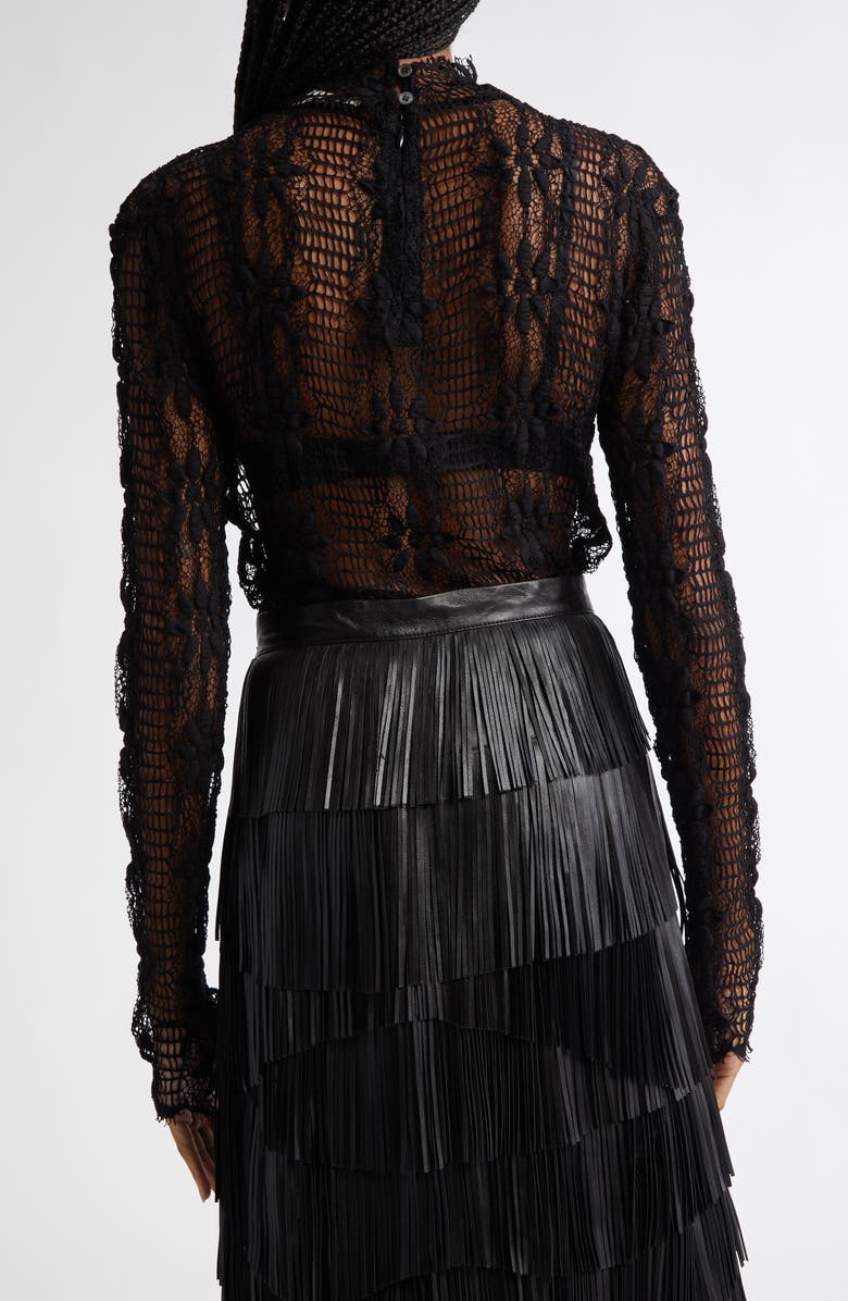 Ulla Johnson Amal Floral Lace Mock Neck Top, Alternate, color, Noir