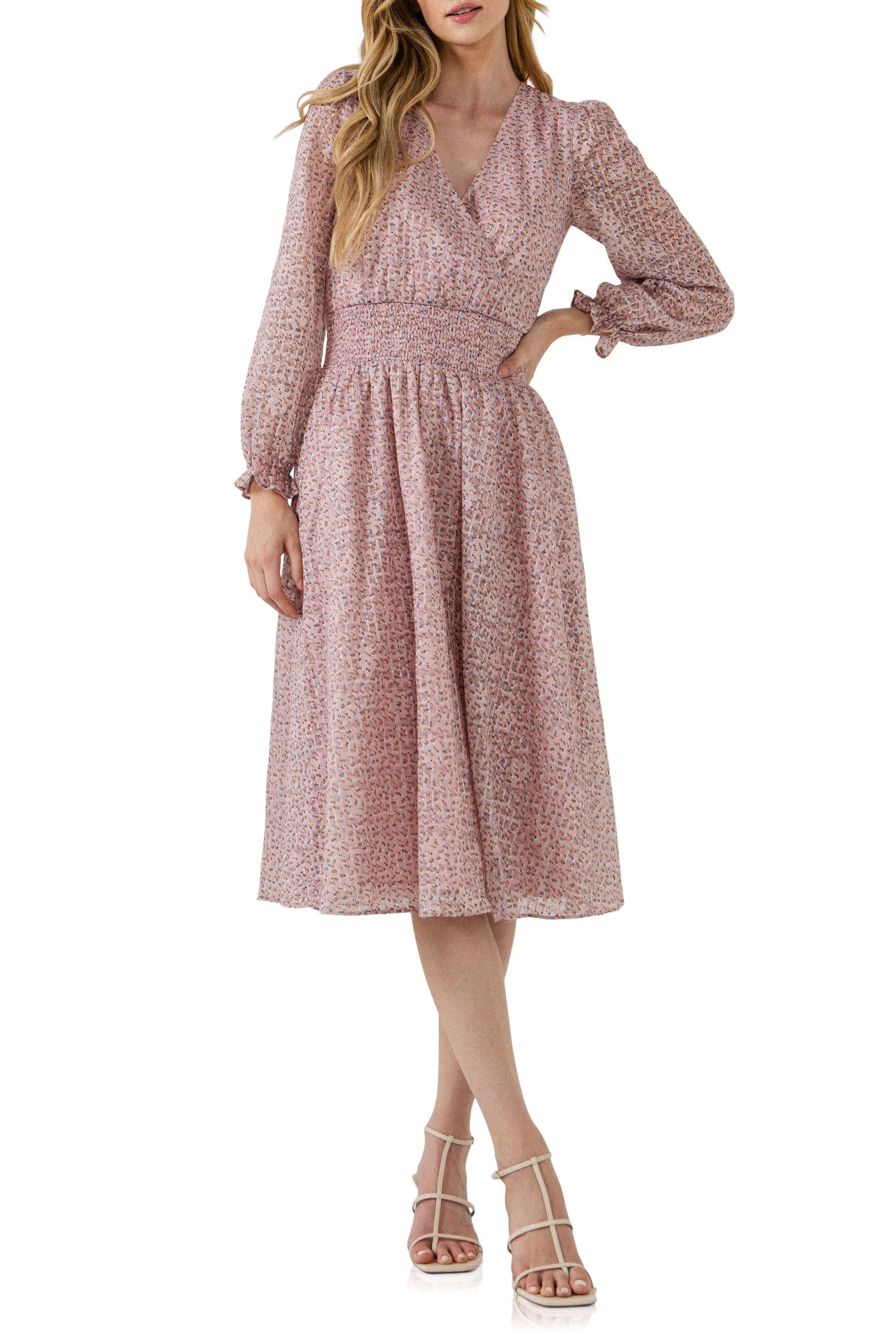 Dagger With Roses Free the Roses Floral Waist Smocked Midi Dress (Women) | Nordstromrack