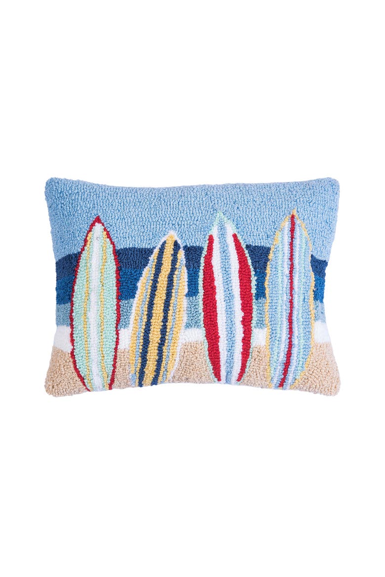 Surfboard Team Small Petite Mini Hooked Accent Pillow 12" x 16", Main, color, Blue