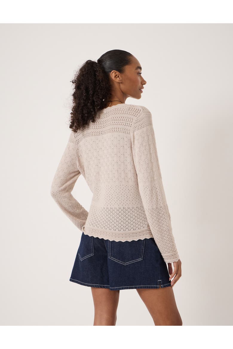 Pointelle Cotton V-Neck Sweater, Alternate, color, Stone White