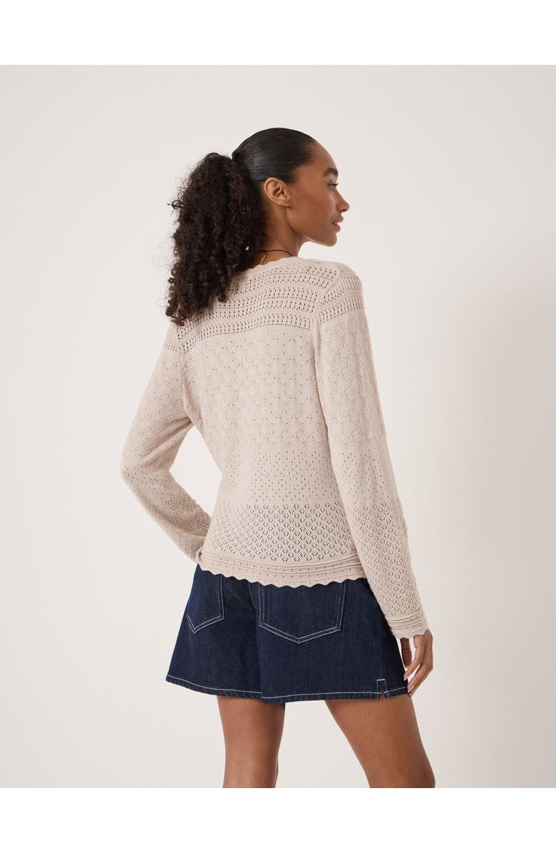 Hush Pointelle Cotton V-Neck Sweater, Alternate, color, Stone White