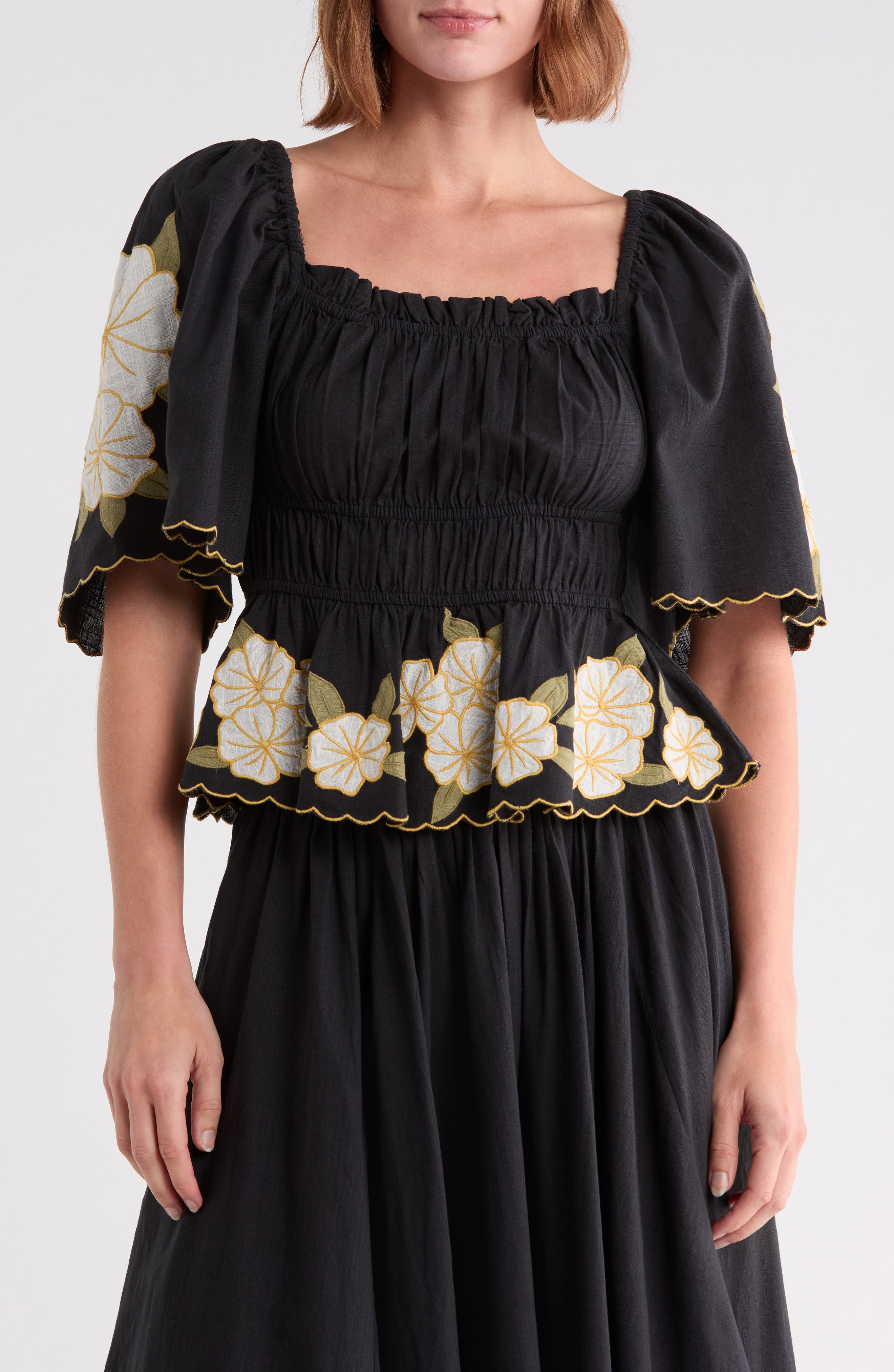 Gia Embroidered Peplum Top
